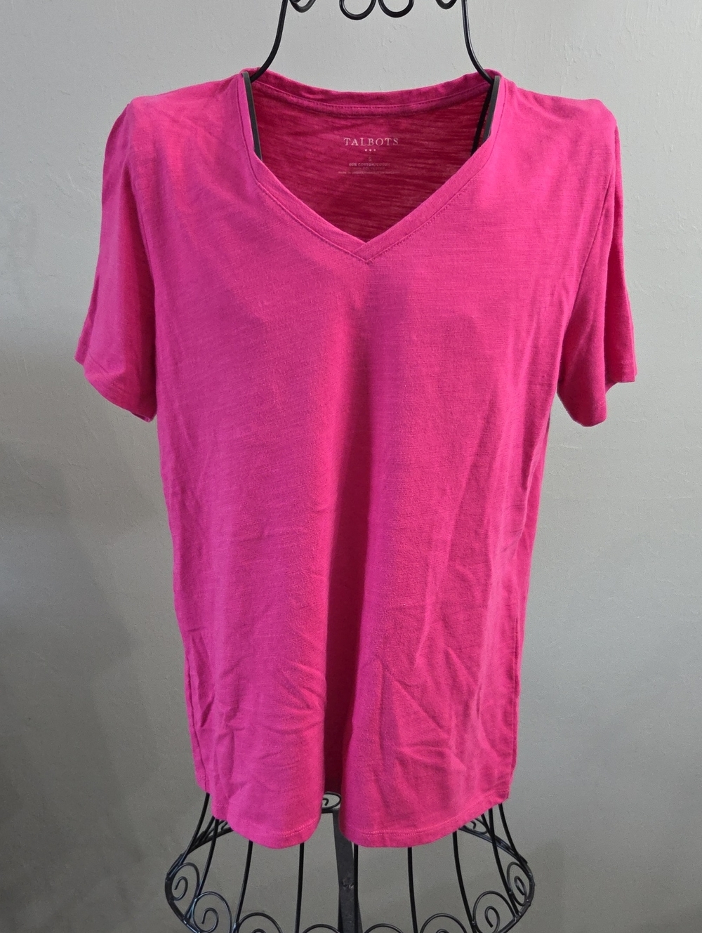 Talbots Short Sleeve V-Neck Tee in Hot Pink